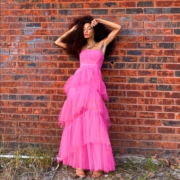 bcbg tulle gown flamingo pink